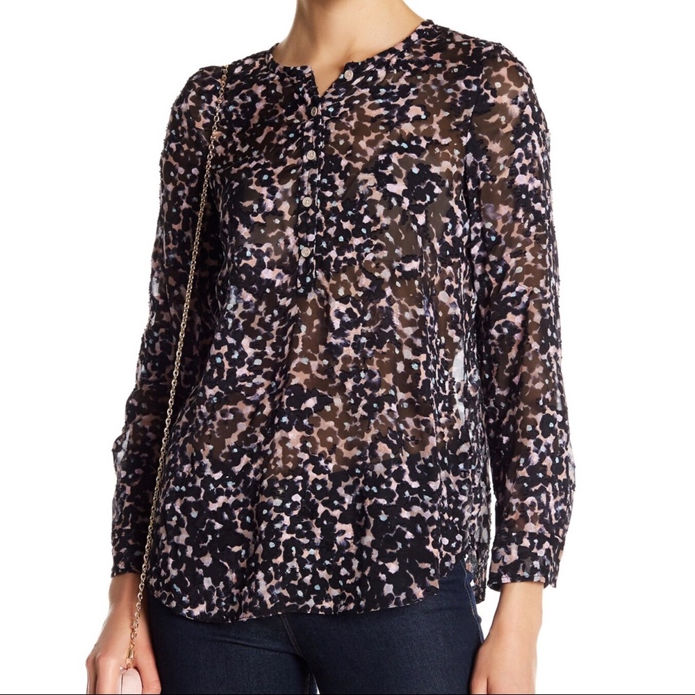 Rebecca Taylor Sz 12 Silk Textured Leopard Blouse